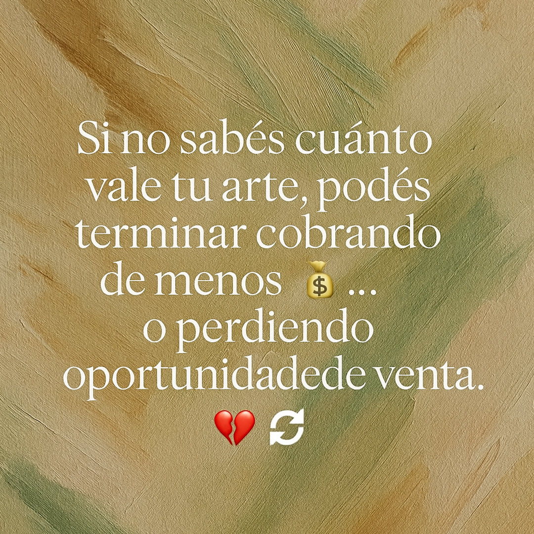 Aprendé a ponerle precio a tus obras sin dudar. En 26 minutos vas a aprender dos métodos profesionales para calcular el valor de tus pinturas y vender con seguridad. 🎨 Acceso inmediato + planilla lista para usar.